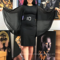 Black Bodycon Batwing Sleeves O-neck Slim Waist Belt Lady Casual Dress